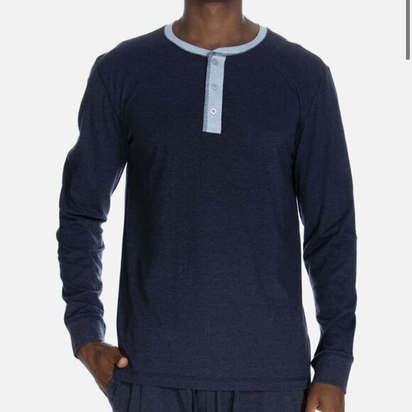 Unsimply Stitched Lounge Henley Pajama Longsleeve Shirt Grey with Black Piping M - Picture 2 of 5